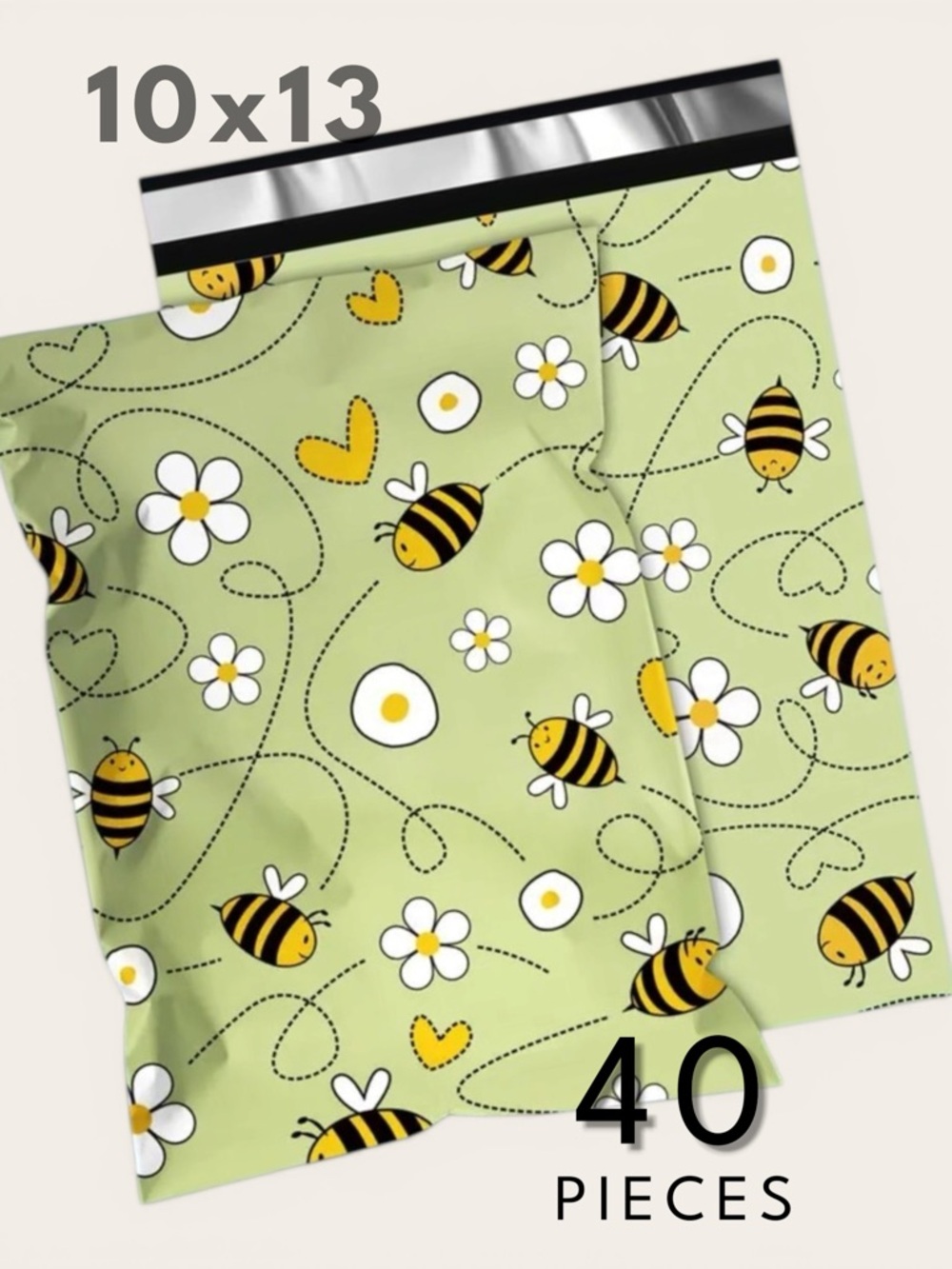 10x13 Polymailers 40 Pack Green Bee Summer Fun Shipping Bags Boutique Mailers